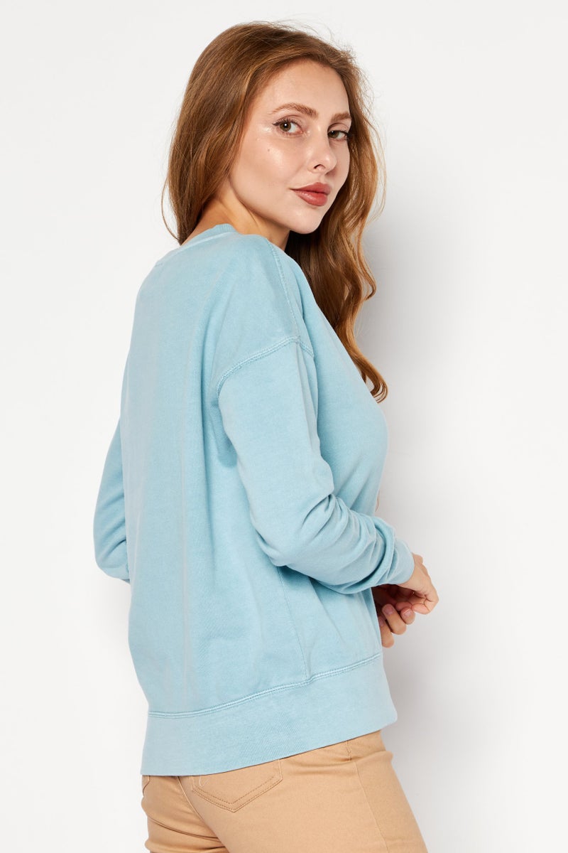 Weatherproof Women Crew Neck Long Sleeves Vintage Sweatshirt, Light Blue - Image 2