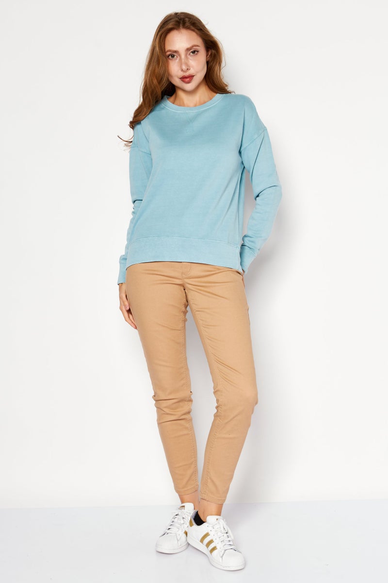 Weatherproof Women Crew Neck Long Sleeves Vintage Sweatshirt, Light Blue - Image 4