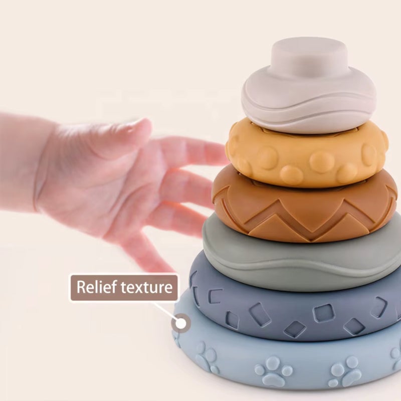 Infant Educational Toy: Safe Soft Rubber Teether - Koala-Shaped Multi-Color Textured Rings, Embossed Patterns, Interactive Sound for Sensory Cognitive Development, Hand-Eye Coordination for Teething B - Image 5