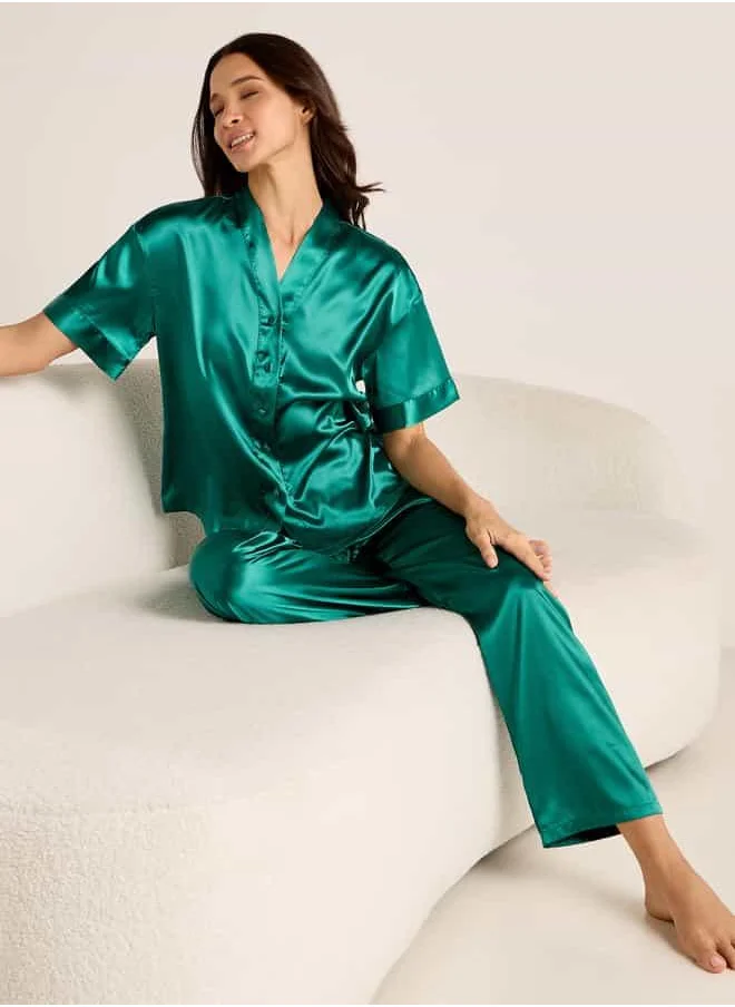 فاف V-neck Top with Short Sleeves and Elasticated Pyjama Set