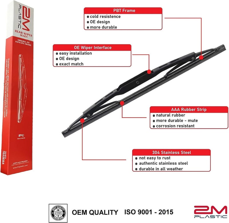2M PLASTIC Front and Rear Wiper Blades For Honda CR-Z 2011-2016 26" 21" 16" Premium All-Season OEM Quality - Image 5
