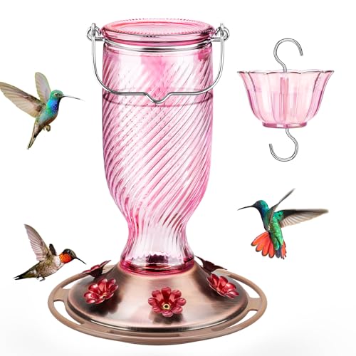 Kingsyard Glass Hummingbird Feeders for Outdoors 24 oz Hummingbird Nectar Feeder for Outdoors Garden Yard Dcor 6 Feeding Ports Ant Moat Included Easy to Clean Refill Pale Pink - Image 1