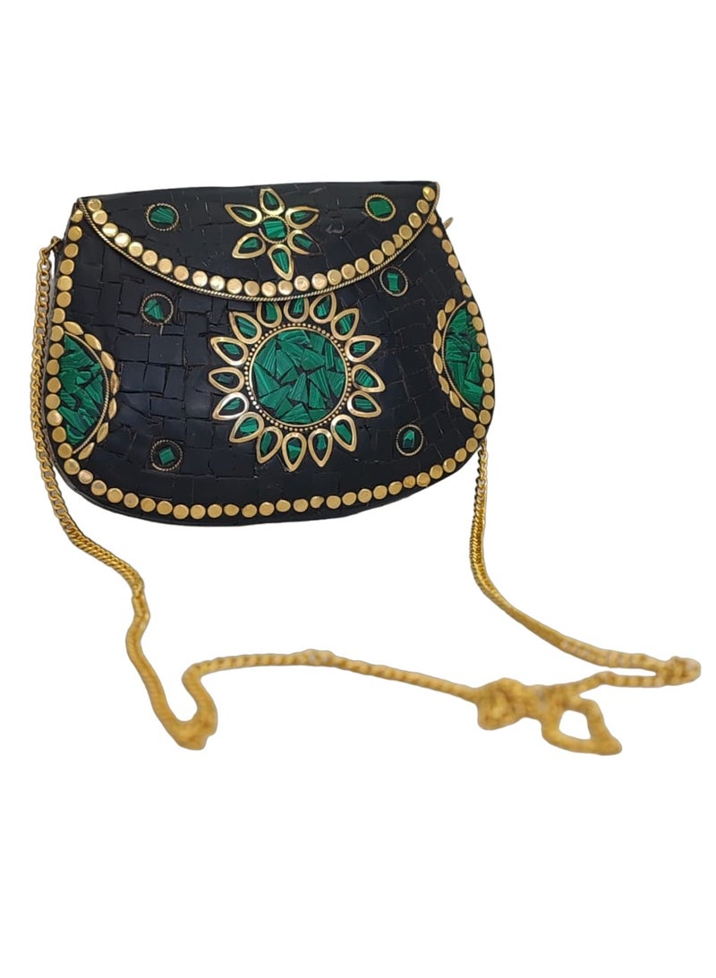 Fusion Republik /Women/Girls Bridal metal Mosaic clutch party sling bag Ethnic Indian Handmade mosaic metal bag, Silver, Medium  - Image 1