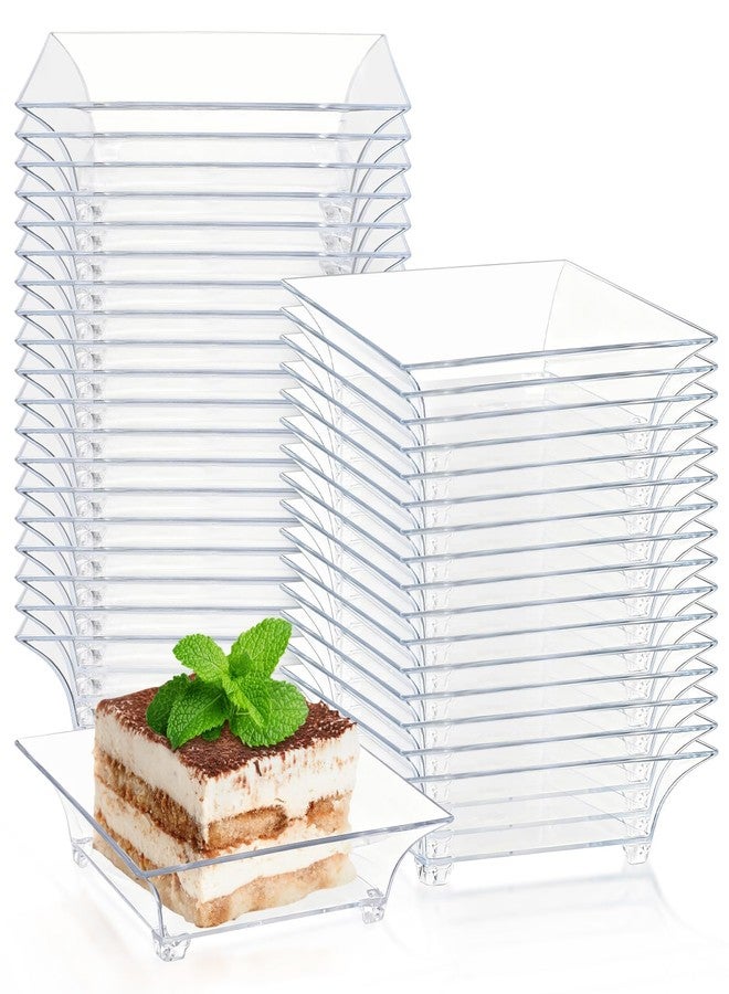 GothaBach 50 Pcs Mini Dessert Plates, 2.4 Inch Clear Disposable Appetizer Plates, Small Plastic Tray, Mini Plastic Dish for Sauce, Dessert, Fruit, Appetizer, Party, Wedding - Image 1