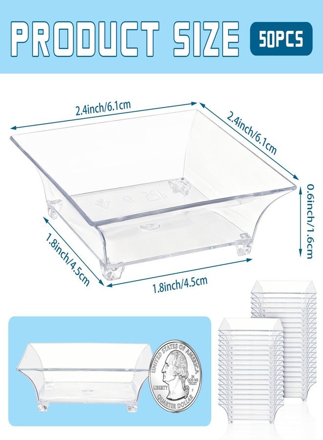 GothaBach 50 Pcs Mini Dessert Plates, 2.4 Inch Clear Disposable Appetizer Plates, Small Plastic Tray, Mini Plastic Dish for Sauce, Dessert, Fruit, Appetizer, Party, Wedding - Image 2