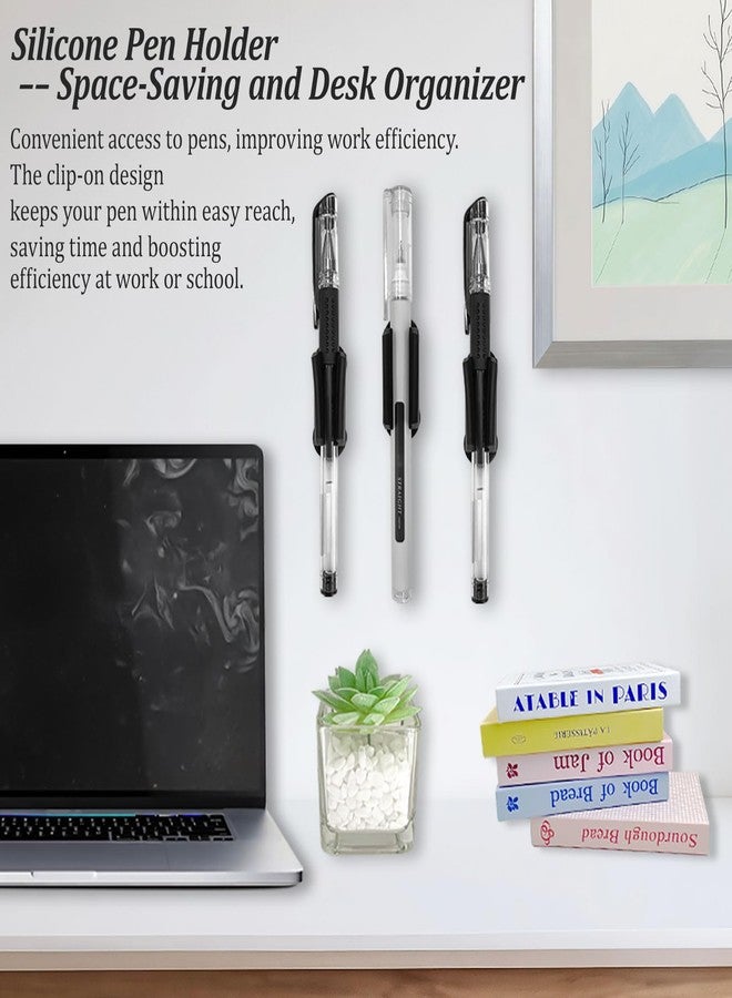 Ceemiaa 6-Pack Adhesive Silicone Pen Holders - Dual-Hole Sticky Pencil & Marker Organizer for Desk, Wall, Clipboard, Office & Teacher Supplies (Black) - Image 2