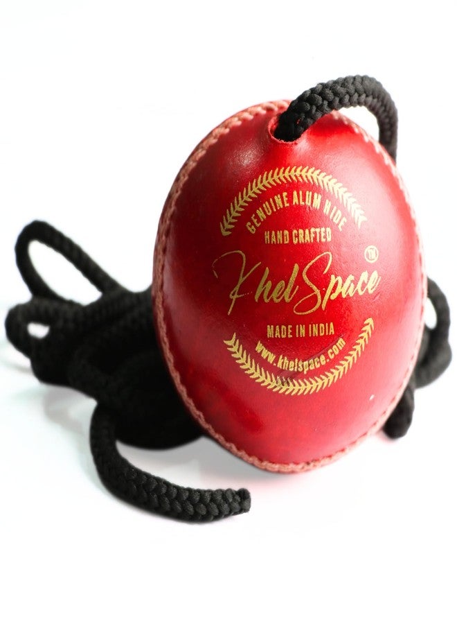 KHELSPACE Knock Leather Cricket Hanging Ball with Rope, Professional Grade Training Ball, Hand-Stitched, Standard Size, Red - Image 2
