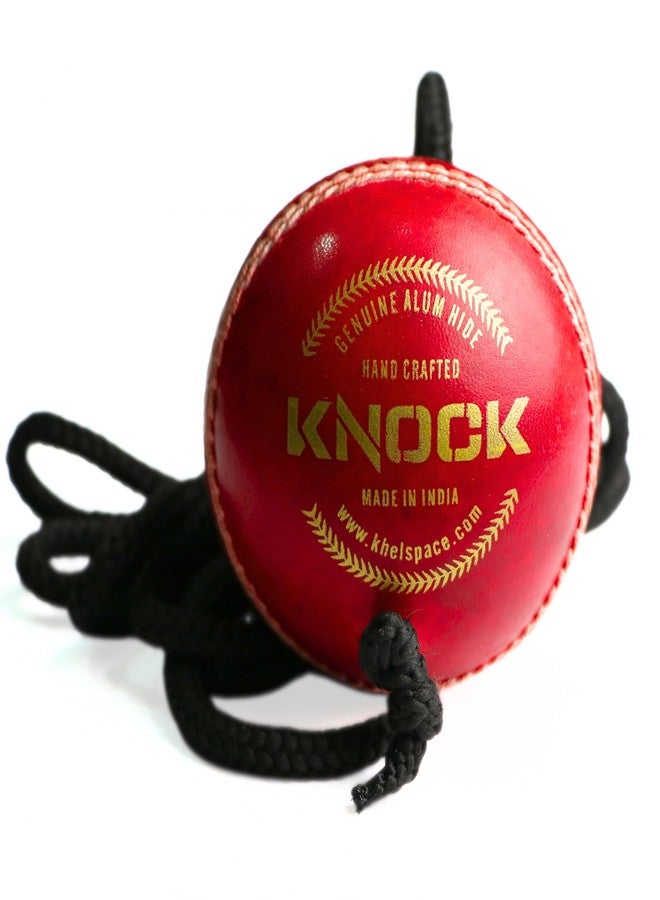 KHELSPACE Knock Leather Cricket Hanging Ball with Rope, Professional Grade Training Ball, Hand-Stitched, Standard Size, Red - Image 1