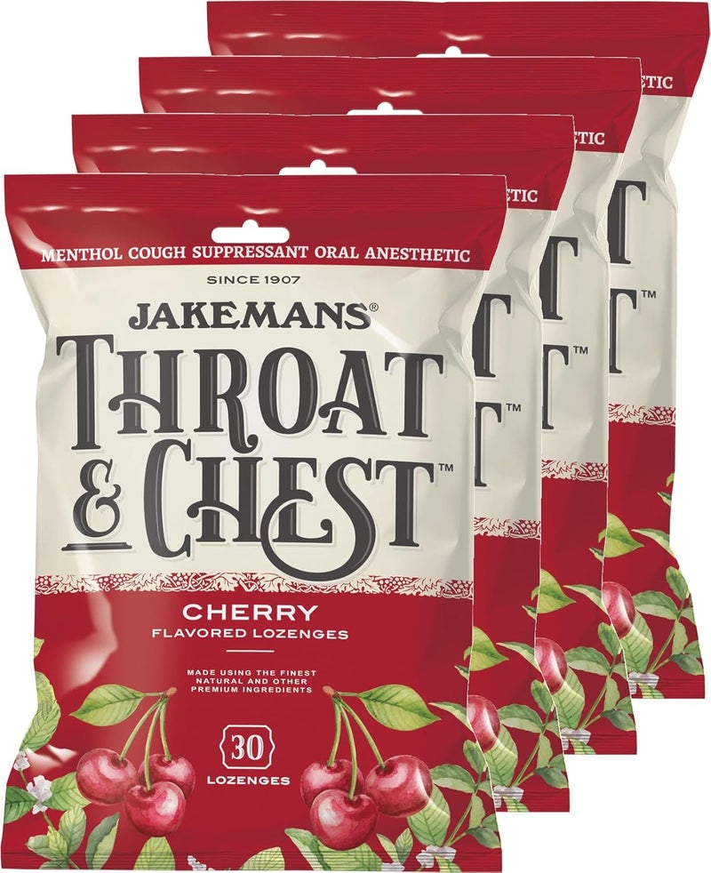 Jakemans Cherry Throat & Chest Lozenges Cough Drops (4 Pack)