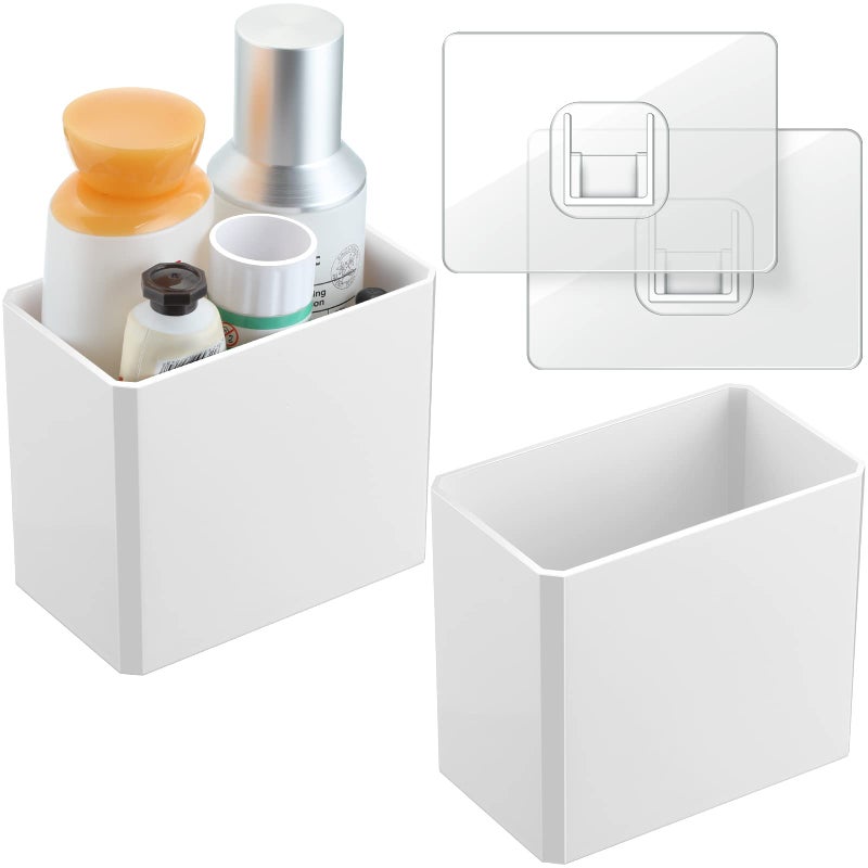 Suclain 2 Pcs Wall Mounted Organizer Nondrilling Adhesive Floating Shelf White Wall Bin Organizer Hanging Storage Containers for Bedroom Bathroom Kitchen Office