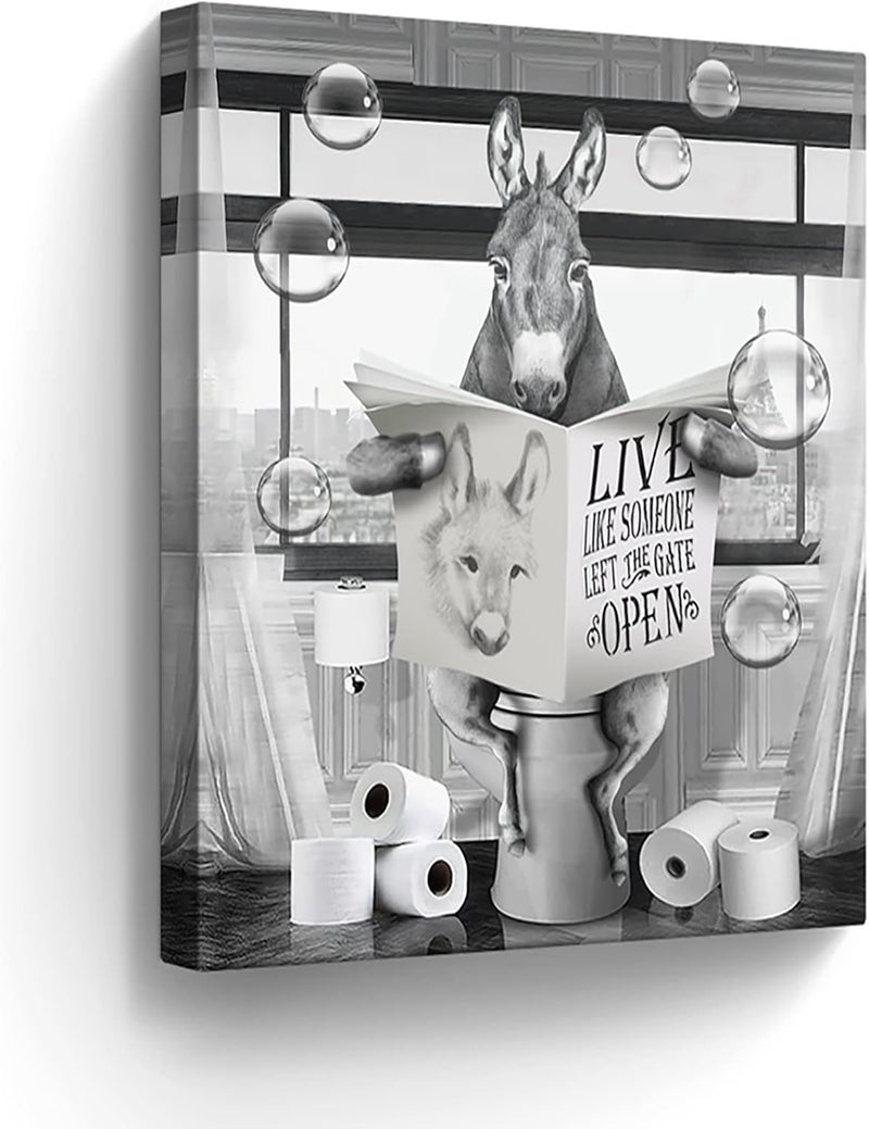 Kateflower Funny Donkey Bathroom Wall Art - Image 1