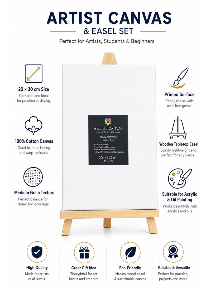 Artist Canvas & Wooden Tabletop Easel Set 20 x 30 cm, 100% Cotton Medium Grain Painting Canvas, Primed Art Board for Acrylic, Oil Painting, Sketching, Students and Beginners - Image 5