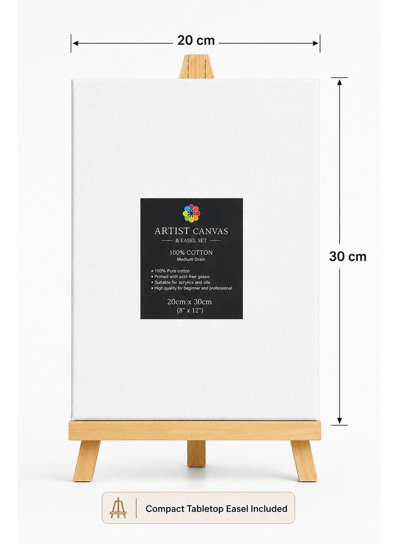 Artist Canvas & Wooden Tabletop Easel Set 20 x 30 cm, 100% Cotton Medium Grain Painting Canvas, Primed Art Board for Acrylic, Oil Painting, Sketching, Students and Beginners - Image 2