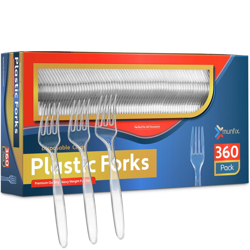 360 Count Clear Plastic Forks Heavy Duty Premium Disposable Forks Heat Resistant and BPA Free Plastic Silverware Utensils Durable Plastic Cutlery Set for Parties Picnics Events