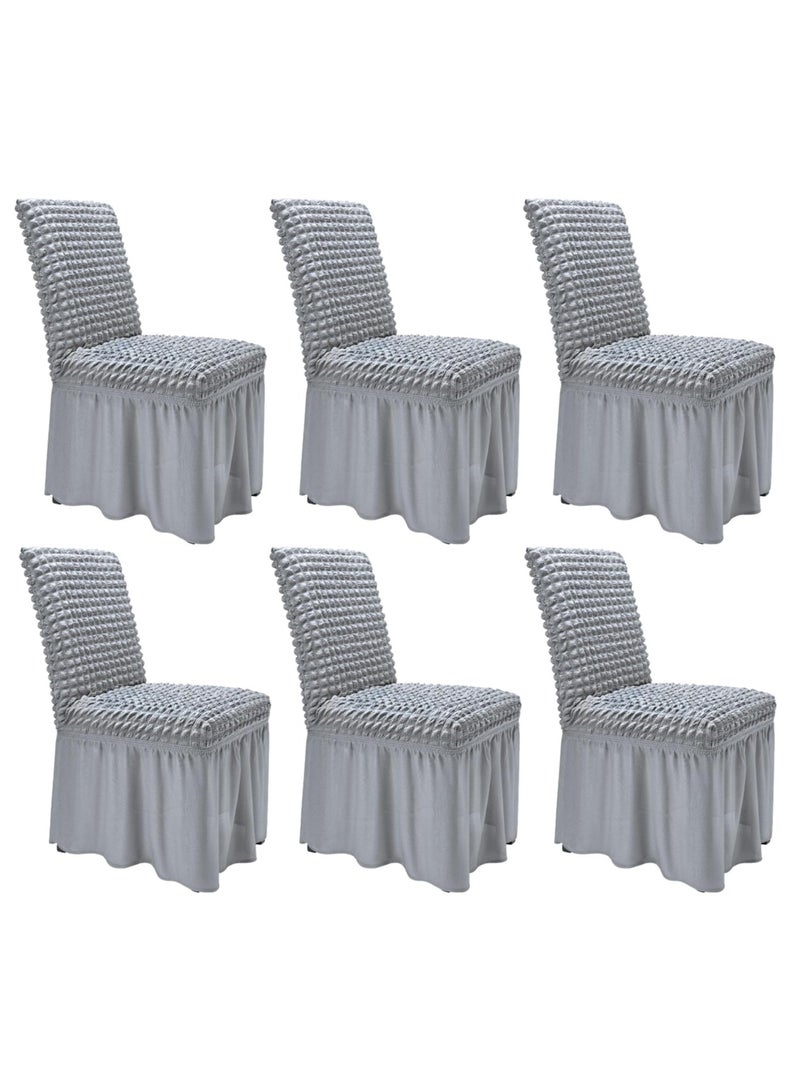 Dining Room Chair Covers with Long Skirt Chair Cover Set of 6 Chair Slipcover Elastic Removable Machine Washable Chair Protector Soft Touch Seat Covers for Dining Room Banquet Party Home Decoration  - Image 1