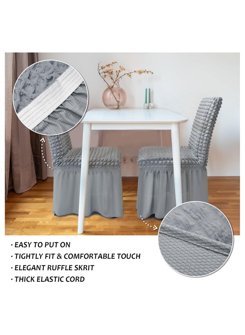 Dining Room Chair Covers with Long Skirt Chair Cover Set of 6 Chair Slipcover Elastic Removable Machine Washable Chair Protector Soft Touch Seat Covers for Dining Room Banquet Party Home Decoration  - Image 2