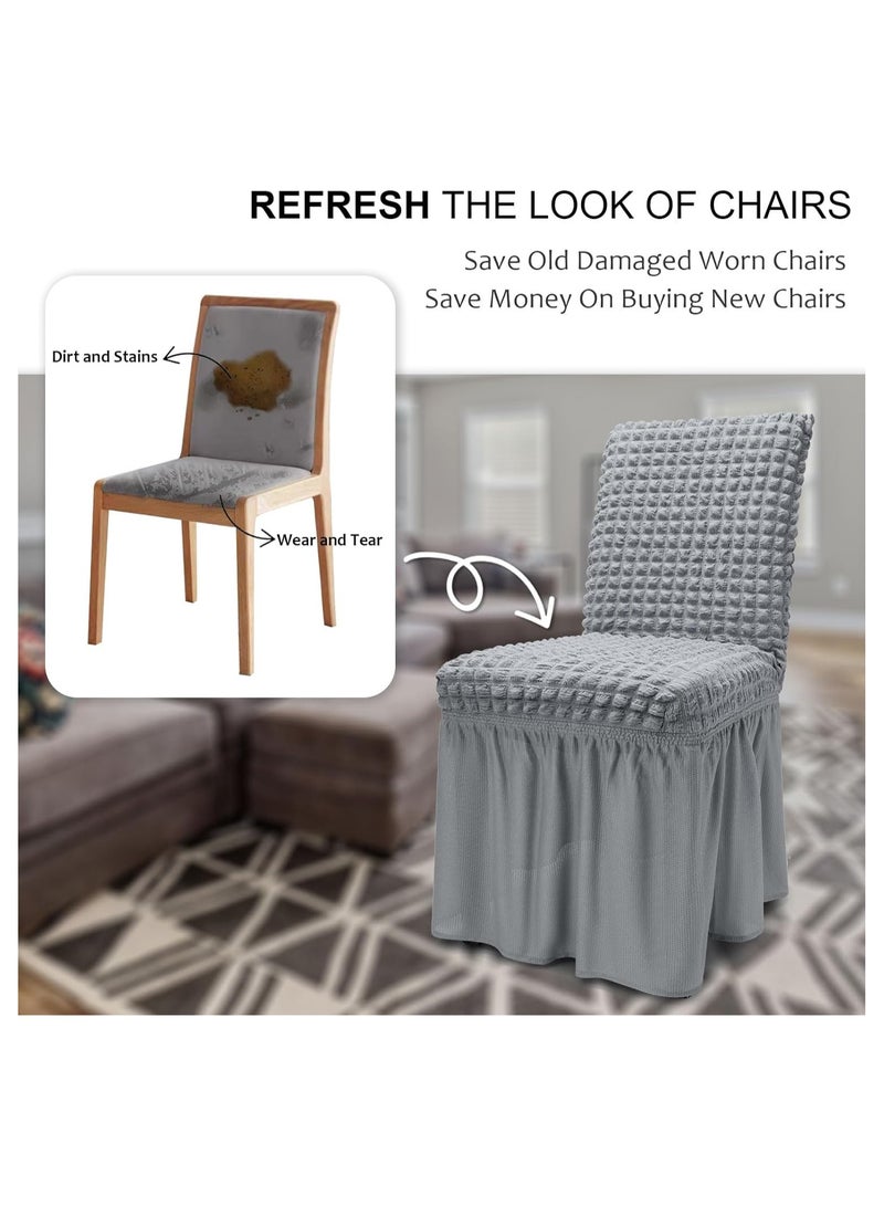 Dining Room Chair Covers with Long Skirt Chair Cover Set of 6 Chair Slipcover Elastic Removable Machine Washable Chair Protector Soft Touch Seat Covers for Dining Room Banquet Party Home Decoration  - Image 4