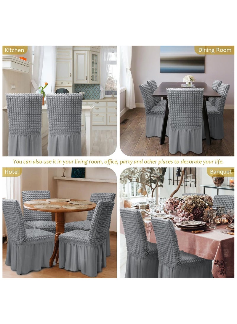 Dining Room Chair Covers with Long Skirt Chair Cover Set of 6 Chair Slipcover Elastic Removable Machine Washable Chair Protector Soft Touch Seat Covers for Dining Room Banquet Party Home Decoration  - Image 5