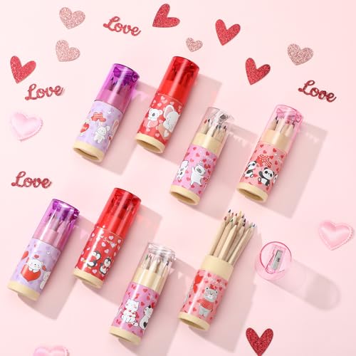 Fumete 32 Pack St. Patrick's Day Mini Colored Pencils Bulk Pink Heart Cute Paddy's Pencils with Sharpener for Classroom Exchange Gift Bulk, 12 Count in Tube - Image 4