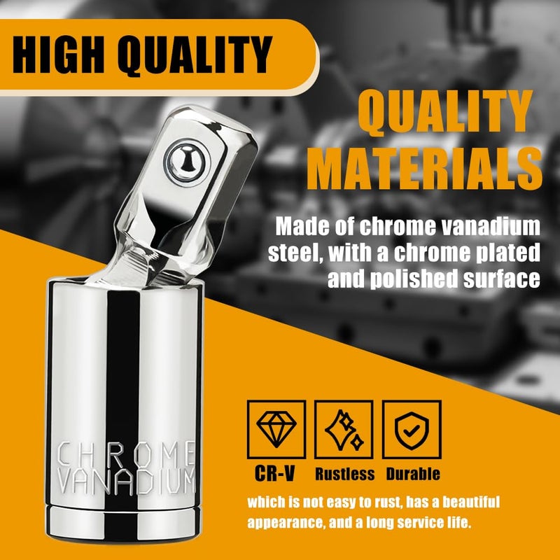 Tiosamd 3PCS Universal Joint Socket Set, 1/4â€ 3/8â€ 1/2â€ Drive Swivel Socket Adapter Set, Premium Chrome Vanadium Steel Universal Joint Socket Adapter Suitable for Narrow Spaces- Tiosamd - Image 5