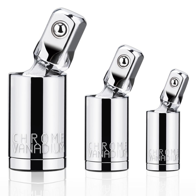 Tiosamd 3PCS Universal Joint Socket Set, 1/4â€ 3/8â€ 1/2â€ Drive Swivel Socket Adapter Set, Premium Chrome Vanadium Steel Universal Joint Socket Adapter Suitable for Narrow Spaces- Tiosamd - Image 1