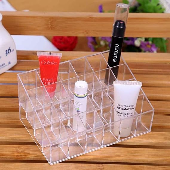 XIBO Acrylic 24 Shelf Grid Cosmetic Lipstick Holder Lip Gloss Nail Polish Organizer 24 Grid Cometic Holder Stand Cosmetic Shelf Tool Lipstick Holder Case - Image 1