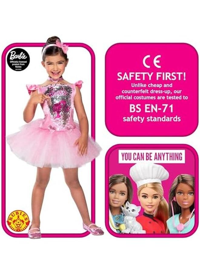 RUBIE'S - Official Barbie Ballerina Child Dress Kids Fancy Pink Medium 5 6 Years 702186M - Image 1