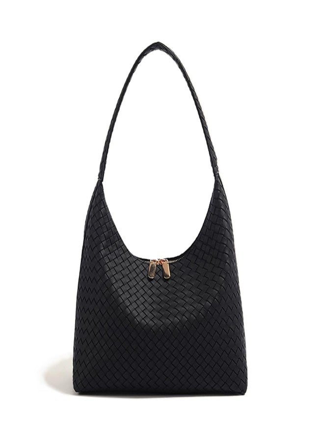 JYG Leather Hobo Bags for Women Small Soft Shoulder Purse Slouchy Tote Handbags with Double Zipper Design 2025, Black-3 - Image 1