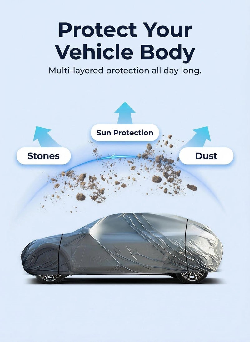 Heavy Duty Sedan Car Cover, Outdoor All-Weather Sun UV & Dust Protection Cover with Windproof Straps, Scratch Resistant - Image 5