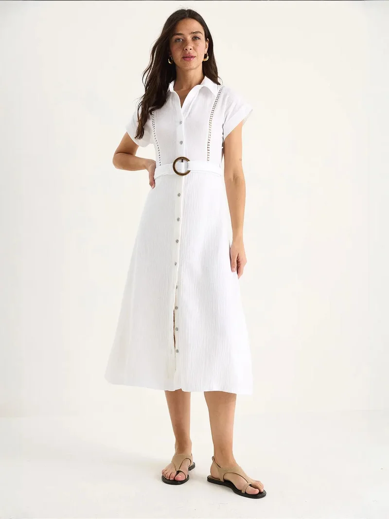 بيانكو لوتشي فستان قطني متوسط الطول بياقة قميص من لوكسي