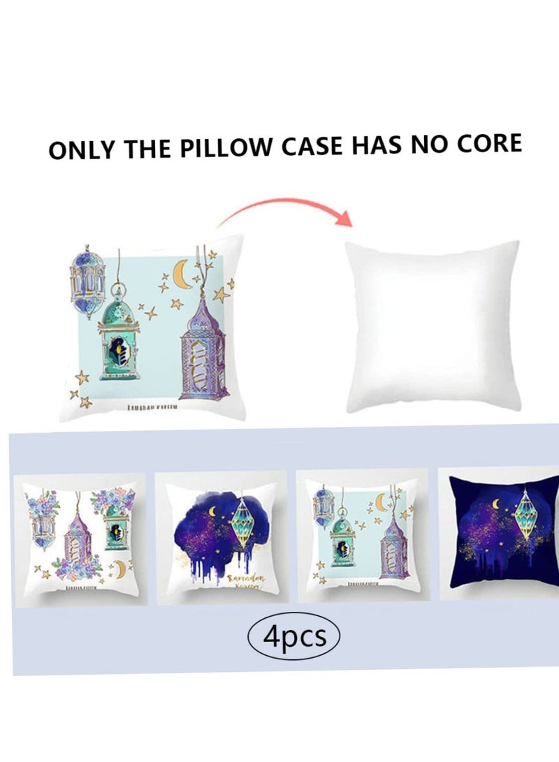 Excefore Square Throw Pillow Covers, Ramadan Moon Lantern Pattern Pillow Case, for Sofa Garden, Terrace, Eid Mubarak Decoration Bench Home Bed Decorative Cushion Cover -Set of 4 (No Inserts) - Image 3