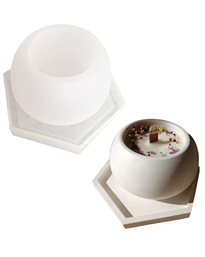 TOPYS Candle Jar Silicone Molds Set, Hexagonal Coaster Molds and Coconut Shape Container Moulds, Round Pot Molds for Making Uv Epoxy Plaster Concrete Storage Box Home Decor Planter - Image 1