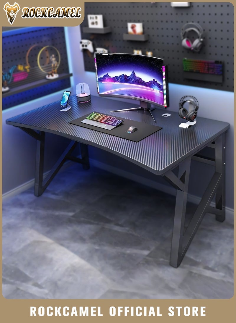 ROCKCAMEL طاولة ألعاب كبيرة مصممة وفقًا لمعايير بيئة العمل البشرية، مقاس 120 سم، بسطح كربوني المظهر، وقواعد ثابتة، لمكتب المنزل، مناسبة لألعاب الكمبيوتر والكتابة وسهلة التركيب (أسود، 120x60x75 سم). - Image 1