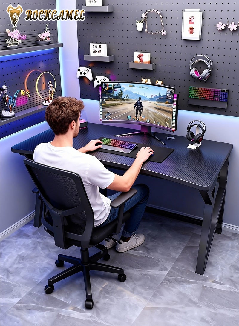 ROCKCAMEL طاولة ألعاب كبيرة مصممة وفقًا لمعايير بيئة العمل البشرية، مقاس 120 سم، بسطح كربوني المظهر، وقواعد ثابتة، لمكتب المنزل، مناسبة لألعاب الكمبيوتر والكتابة وسهلة التركيب (أسود، 120x60x75 سم). - Image 2