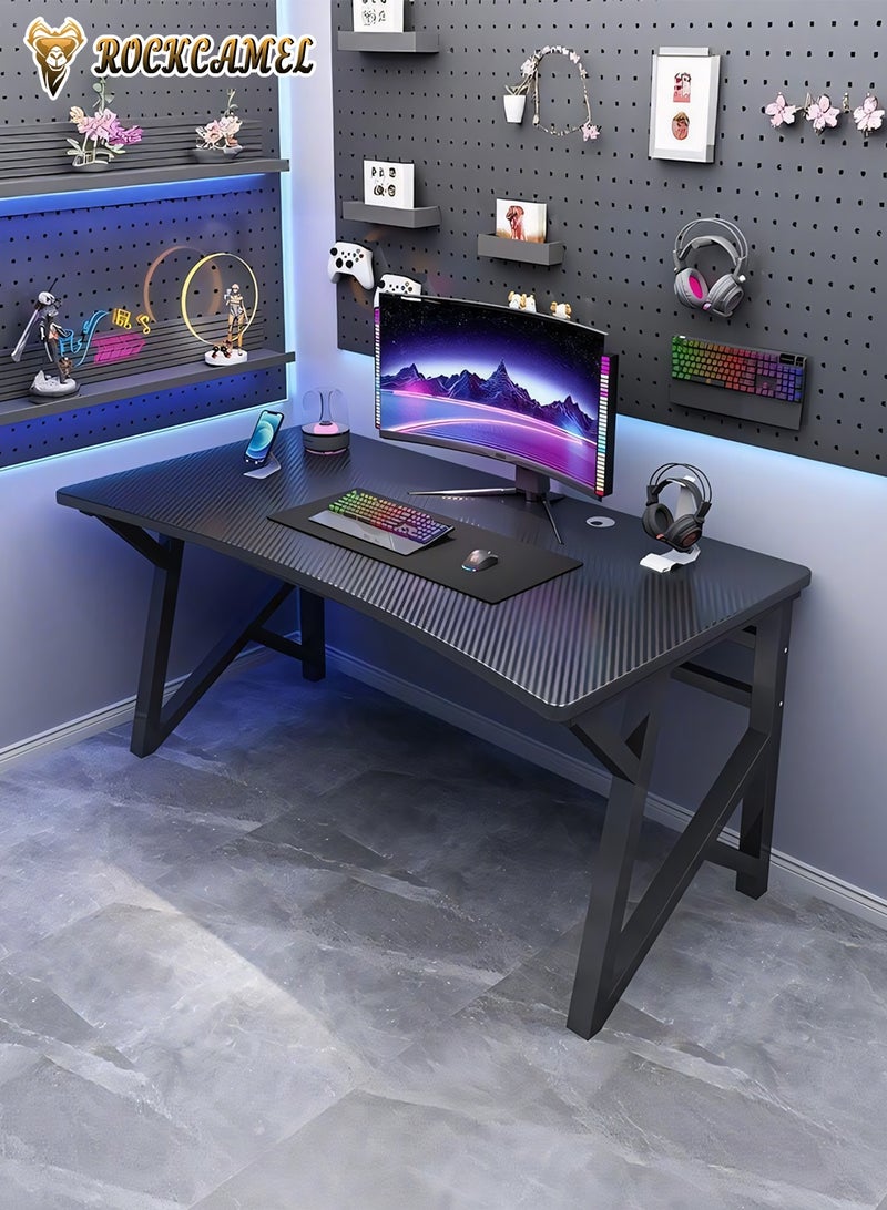 ROCKCAMEL طاولة ألعاب كبيرة مصممة وفقًا لمعايير بيئة العمل البشرية، مقاس 120 سم، بسطح كربوني المظهر، وقواعد ثابتة، لمكتب المنزل، مناسبة لألعاب الكمبيوتر والكتابة وسهلة التركيب (أسود، 120x60x75 سم). - Image 4
