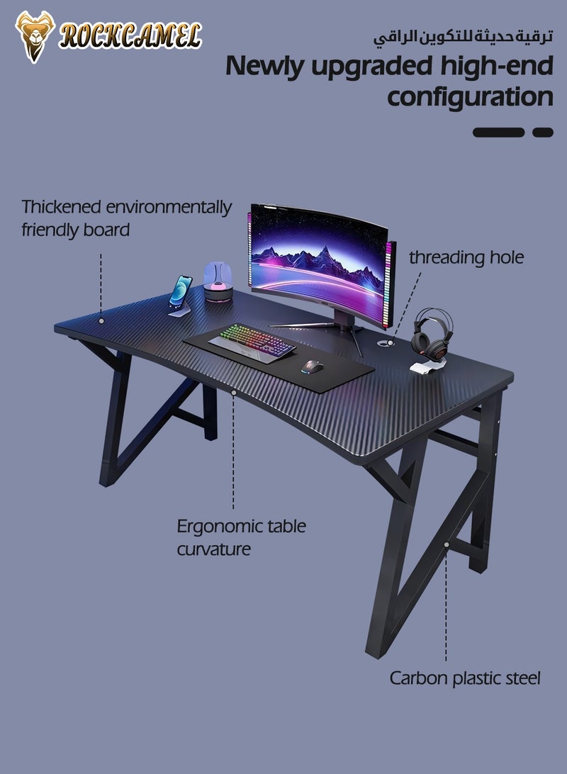 ROCKCAMEL طاولة ألعاب كبيرة مصممة وفقًا لمعايير بيئة العمل البشرية، مقاس 120 سم، بسطح كربوني المظهر، وقواعد ثابتة، لمكتب المنزل، مناسبة لألعاب الكمبيوتر والكتابة وسهلة التركيب (أسود، 120x60x75 سم). - Image 5