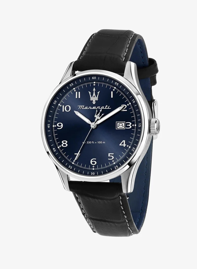 Sorpasso Men's Analog Watch - Blue Sunray Dial, 42mm Stainless Steel Case, Black Leather Strap, Quartz, 100M Water Resistant - R8851124003