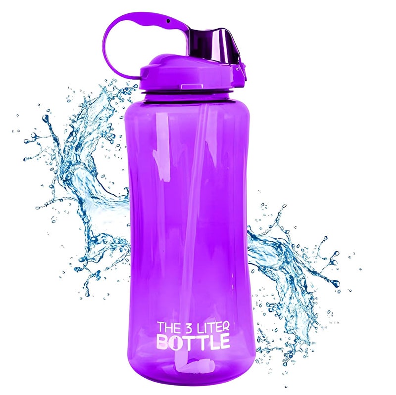 Breewell 3 L Sports Plastic Water Bottle Container BPA Free Travel Mugs with Scale,Straw,Strap for Kids Adult Summer Outdoor Sports | Multi Color (Pack of 1) - Image 1