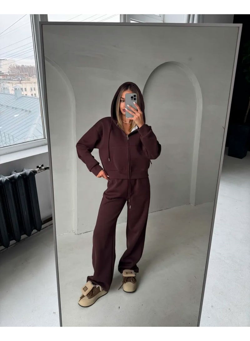 NIBEMINENT Pants Sets Woman Long Sleeve Zipper Sweatshirts High Waisted Pants Fashion Two Piece Sets Hoodies Autumn Winter Outfits - Image 2