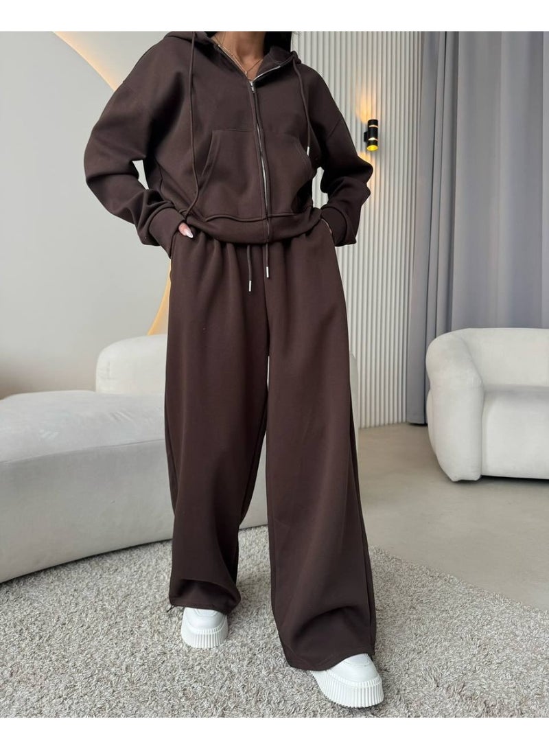 NIBEMINENT Pants Sets Woman Long Sleeve Zipper Sweatshirts High Waisted Pants Fashion Two Piece Sets Hoodies Autumn Winter Outfits - Image 1