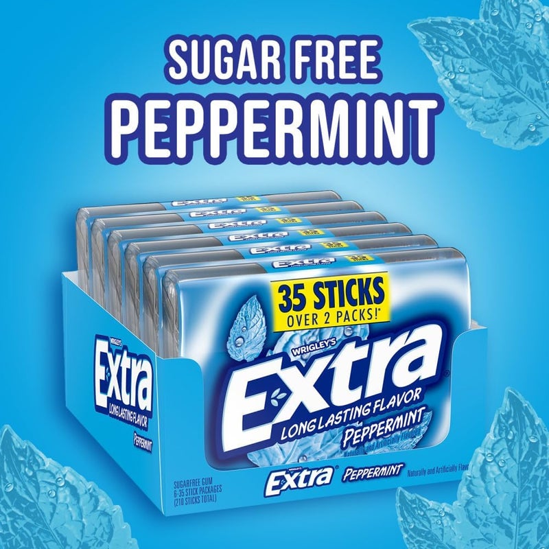 EXTRA Peppermint Sugarfree Chewing Gum Mega Pack - 6 Packs of 35 Sticks Each - Image 2