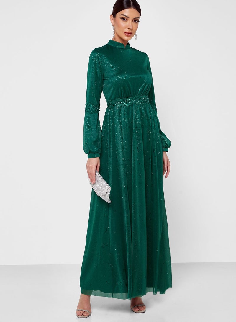 Khizana Puff Sleeve Shimmer Dress - Image 4