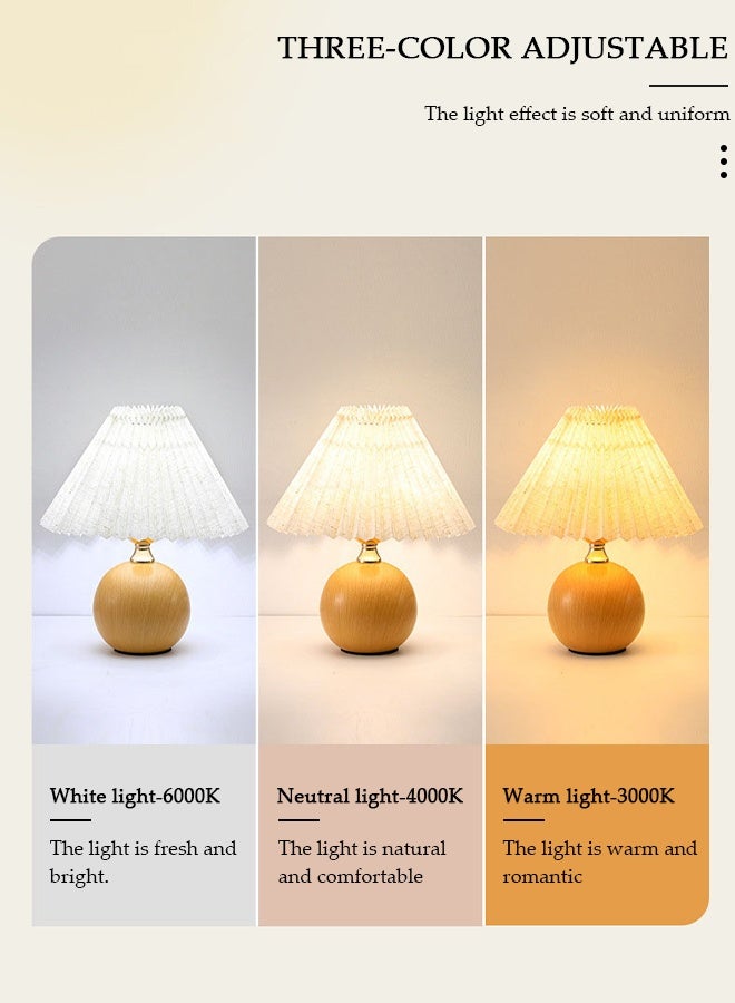 DUNISO مصباح طاولة صغير على الطراز الاسكندنافي الرجعي، مصباح مكتب بجانب السرير بنمط خشبي مع ظل مصباح مطوي، مصابيح طاولة بجانب السرير مع ثلاثة مفاتيح لتعديل السطوع، مناسب لغرفة النوم، غرفة المعيشة، المقهى، المصباح - Image 4