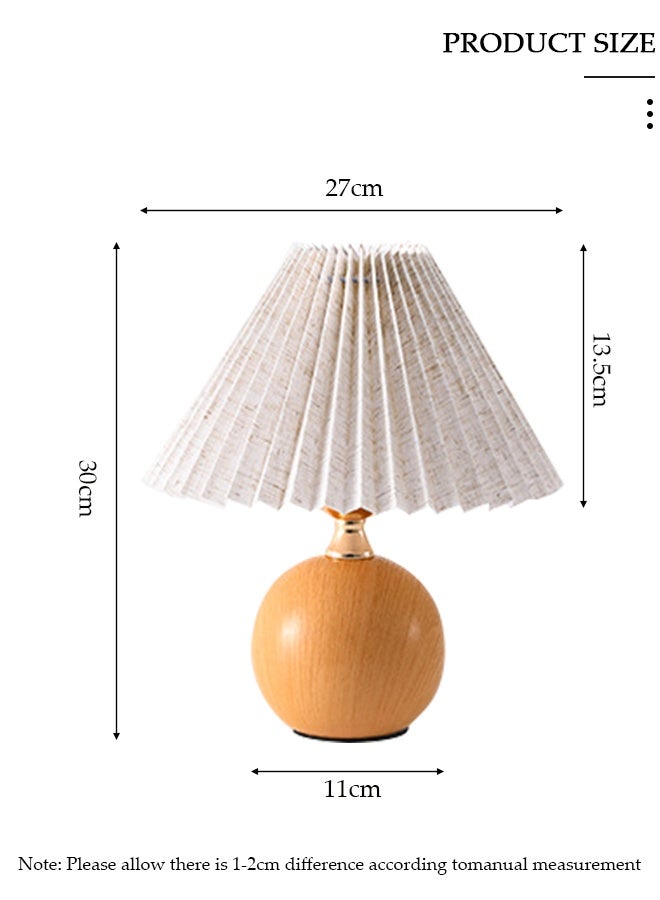 DUNISO مصباح طاولة صغير على الطراز الاسكندنافي الرجعي، مصباح مكتب بجانب السرير بنمط خشبي مع ظل مصباح مطوي، مصابيح طاولة بجانب السرير مع ثلاثة مفاتيح لتعديل السطوع، مناسب لغرفة النوم، غرفة المعيشة، المقهى، المصباح - Image 2