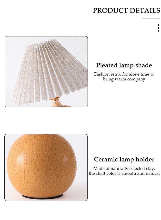 DUNISO مصباح طاولة صغير على الطراز الاسكندنافي الرجعي، مصباح مكتب بجانب السرير بنمط خشبي مع ظل مصباح مطوي، مصابيح طاولة بجانب السرير مع ثلاثة مفاتيح لتعديل السطوع، مناسب لغرفة النوم، غرفة المعيشة، المقهى، المصباح - Image 5