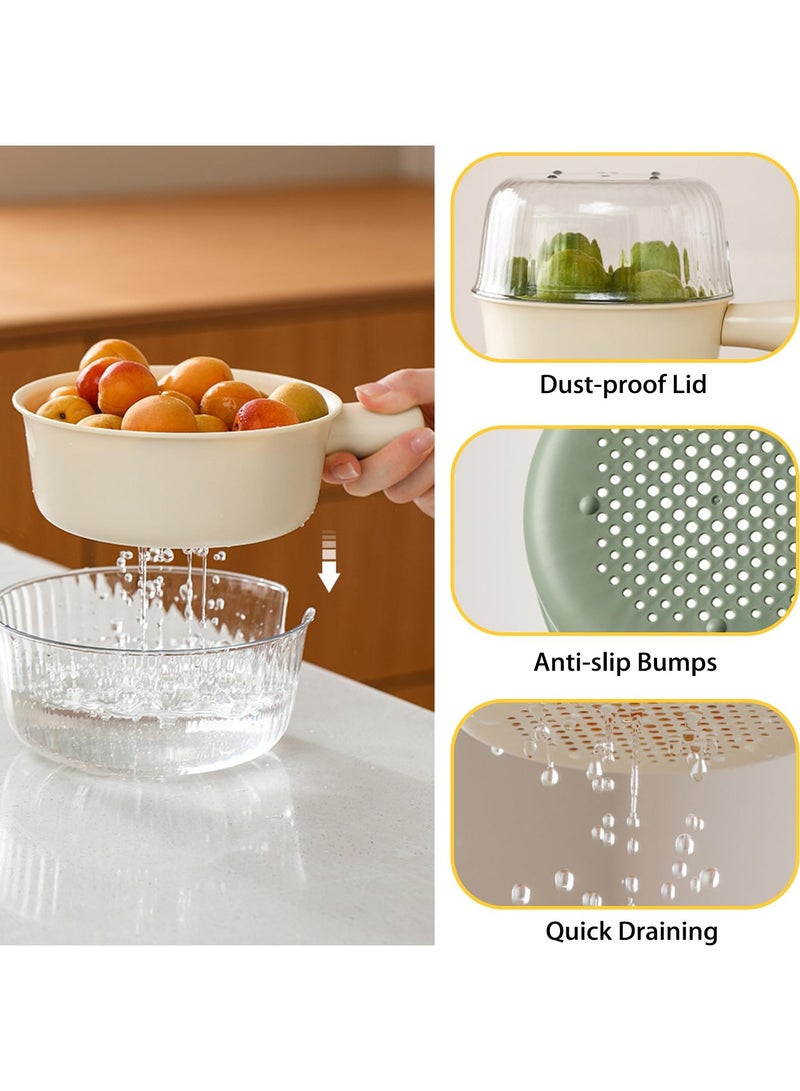 فاصولا مجموعة صفاية مطبخ 2 في 1 مع وعاء مصفاة بلاستيكية خالية من البيسفينول ايه، سلة غسيل للفواكه والخضروات، حوض تصريف مزدوج الطبقات قابل للغسل في غسالة الصحون لخلط المعكرونة والسلطة والتوت، أخضر - Image 3