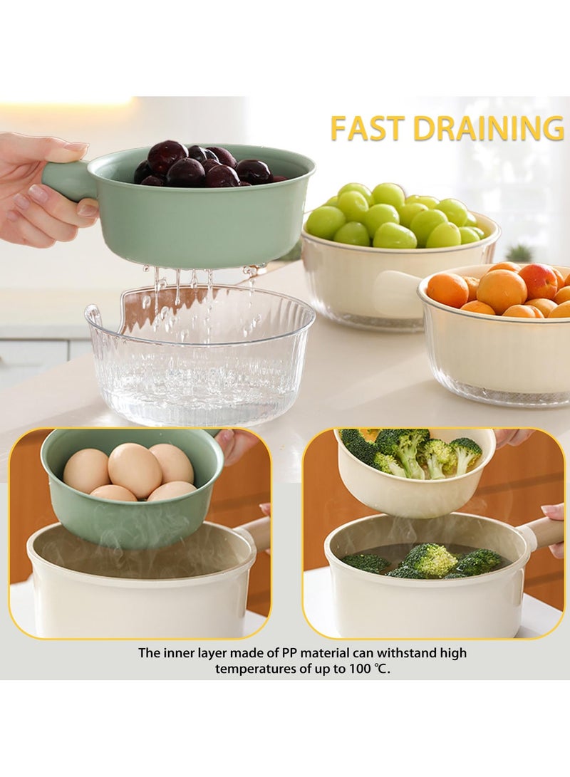فاصولا مجموعة صفاية مطبخ 2 في 1 مع وعاء مصفاة بلاستيكية خالية من البيسفينول ايه، سلة غسيل للفواكه والخضروات، حوض تصريف مزدوج الطبقات قابل للغسل في غسالة الصحون لخلط المعكرونة والسلطة والتوت، أخضر - Image 4