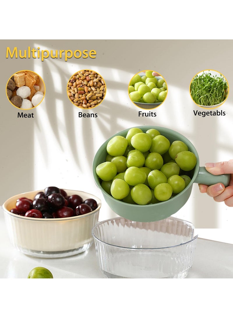 فاصولا مجموعة صفاية مطبخ 2 في 1 مع وعاء مصفاة بلاستيكية خالية من البيسفينول ايه، سلة غسيل للفواكه والخضروات، حوض تصريف مزدوج الطبقات قابل للغسل في غسالة الصحون لخلط المعكرونة والسلطة والتوت، أخضر - Image 5