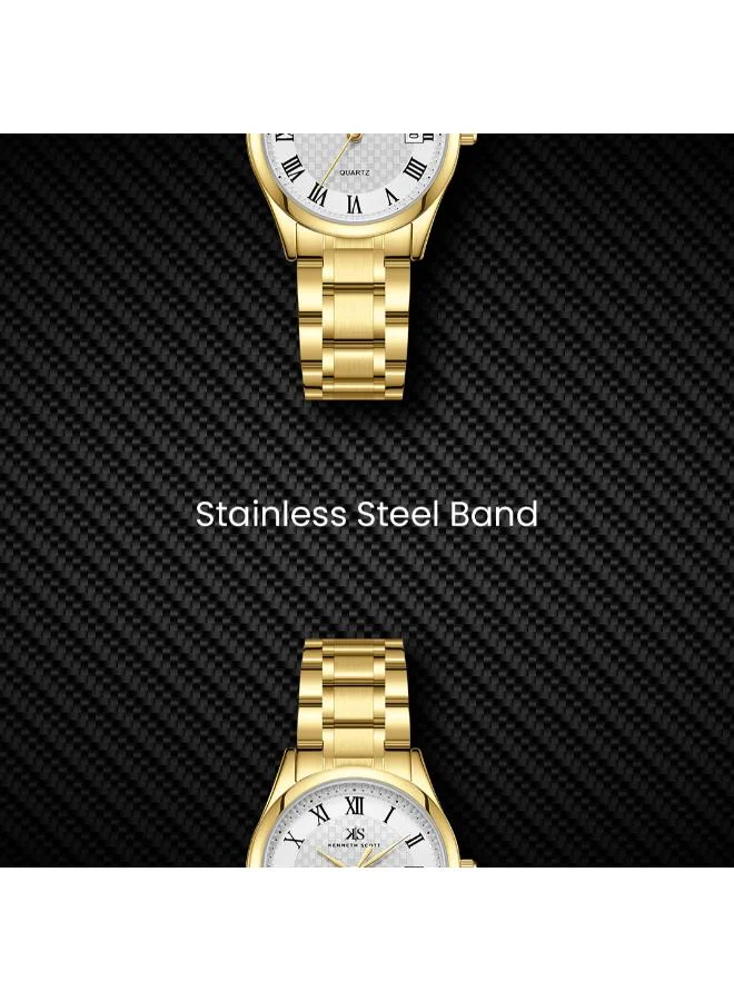 Kenneth Scott White Women's Stainless Steel Analog Watch K25504-GBGW - 28.8x34 mm for Women | Best Price UAE