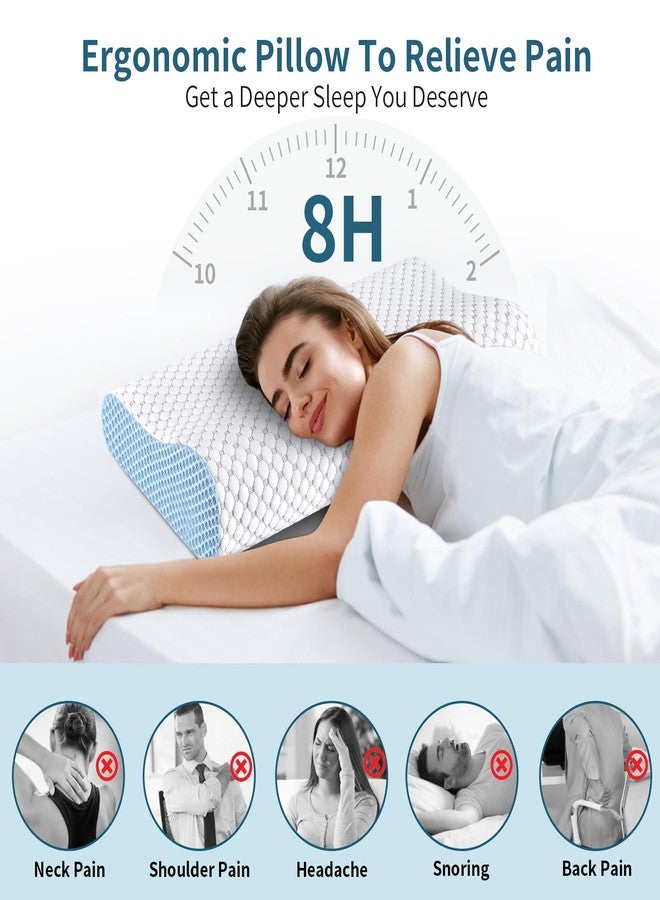 Ylekto Cervical Neck Pillow for Pain Relief - Ergonomic Contour Memory Foam Pillows, Cooling Side Sleeper Pillow for Sleeping, Orthopedic Bed Pillow for Back Stomach Sleepers with Pillowcase - Image 2